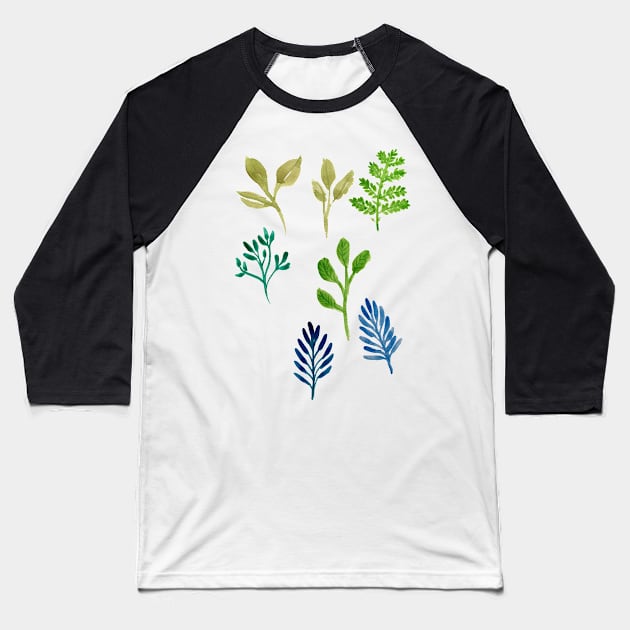 Watercolor leaves Baseball T-Shirt by Annka47